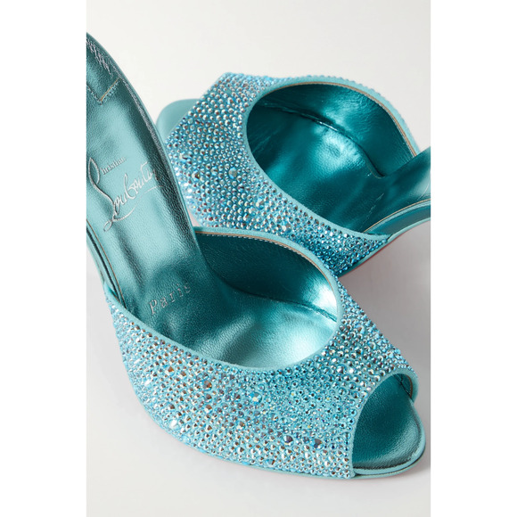 Christian Louboutin Me Dolly Strass 100 Blue Backless Sandal Mule Heel Pump 40 - Picture 5 of 12